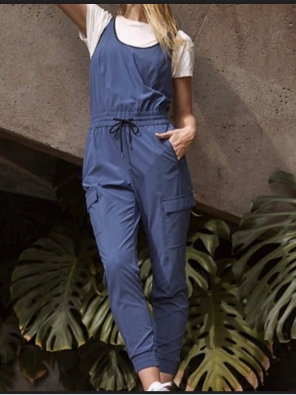 Athleta Casual Blue Utility Jumpsuit with Drawstring Waist